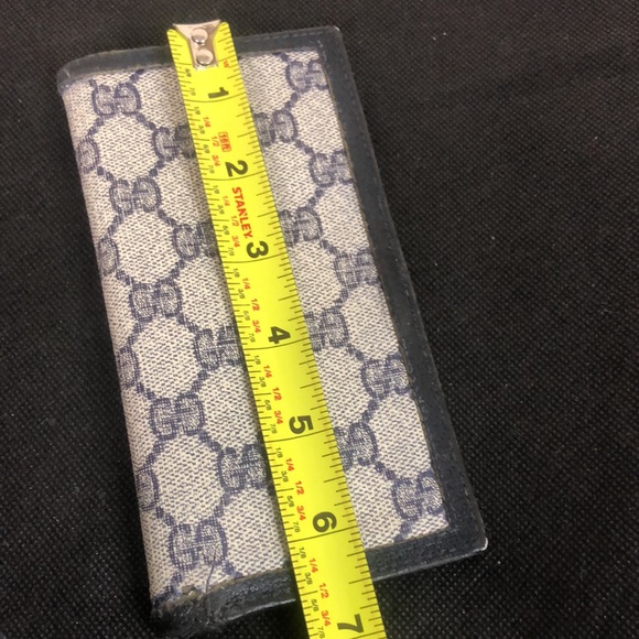 M GUCCI GG Web Navy Blue Grey Coated Canvas Leather Long Bifold Wallet Vintage - Picture 14 of 15